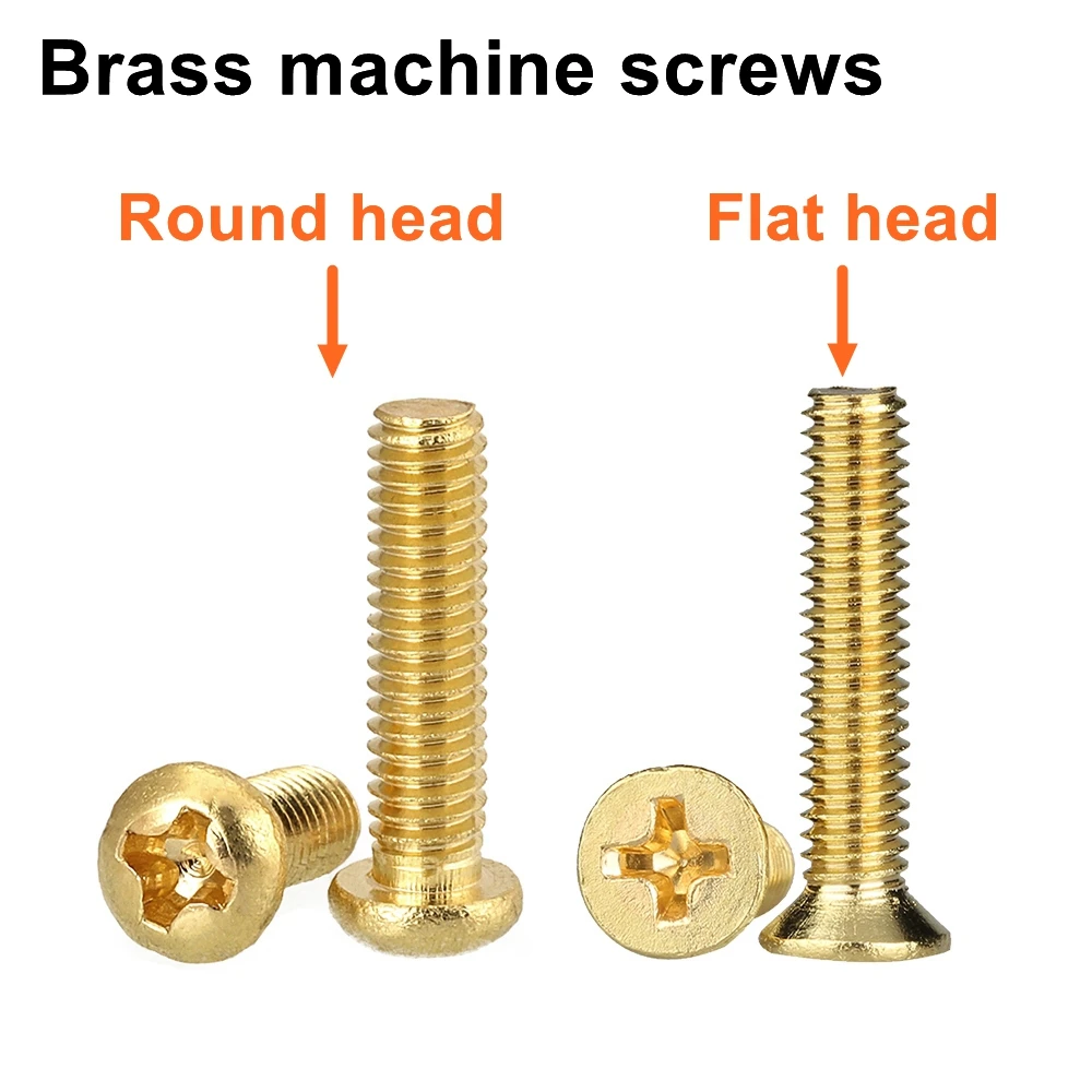 Brass Phillips Round Flat Head Countersunk Head Cross Recess Machine screws M2 M2.5 M3 M4 M5 M6
