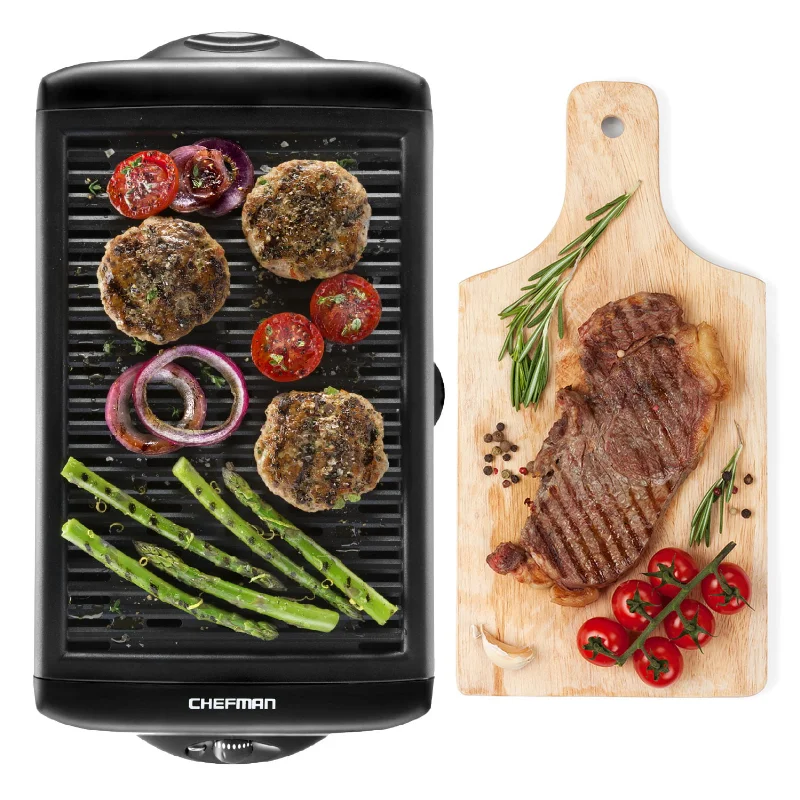 

Chefman Electric Smokeless Indoor Grill with Non-Stick Coating & Temperature Control, Black portable grill camping grill