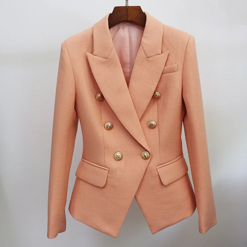 

2022 Cotton Linen Women Blazers Suits Autumn Classic Double-breasted Button Nude Pink Slim Women's Blazer Jackets Wholesale