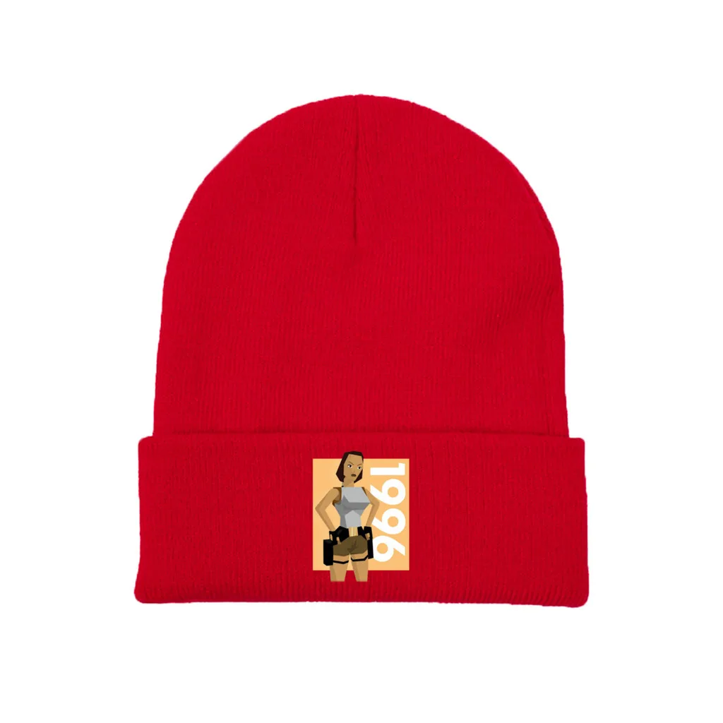 

1996 Tomb Raider Lara Croft Adventure Game Film Knitting Beanie Caps Skullies Beanies Ski Caps Soft Bonnet Hats Winter Warm