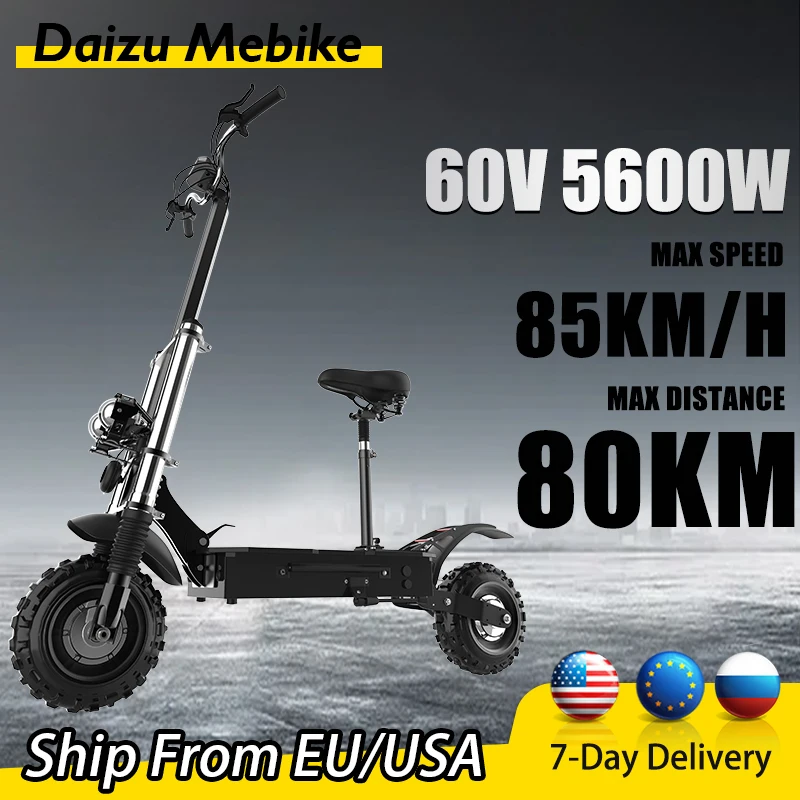 

EU US Stock 60V 5600W Electric Scooter 80KM/H High Speed Electric Step Dual Motor Max Mileage 100km Patinete Electrico 150kg