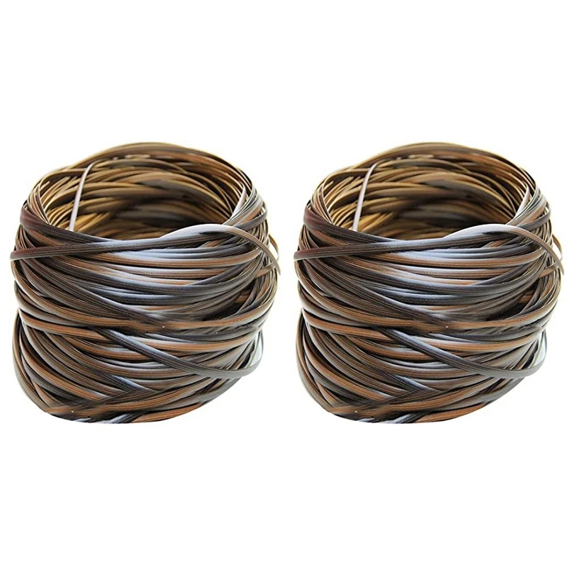 

2X Coffee Gradient Flat Synthetic Rattan Weaving Material Plastic Rattan For Knit And Repair Chair Table Storage Basket