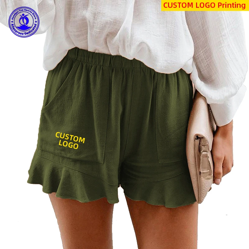 Custom LOGO Casual Cotton Shorts Women Basic Short Pants Mini Trousers Fashion High Waist Bottom for Teen Girls Summer Plus Size