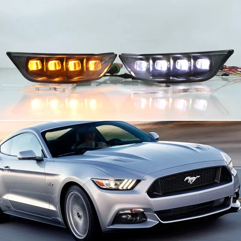 Для Ford Mustang 2015 2016 2017 12 В светодиодные дневные фонари желтый указатель поворота DRL