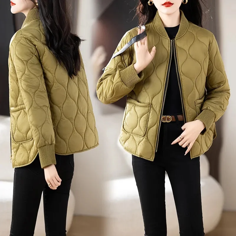 Женский пуховик на молнии свободный облегающий из хлопка с воротником-стойкой