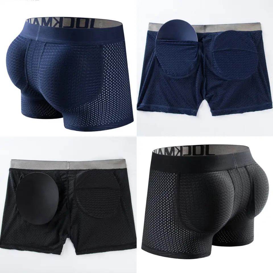 

New Men Feng Hip Lift Hip Raise Shaping Boxer Briefs Sexy Fake Butt Removable Sponge Mat Artifact Men Body Shaper Body Butt Pad