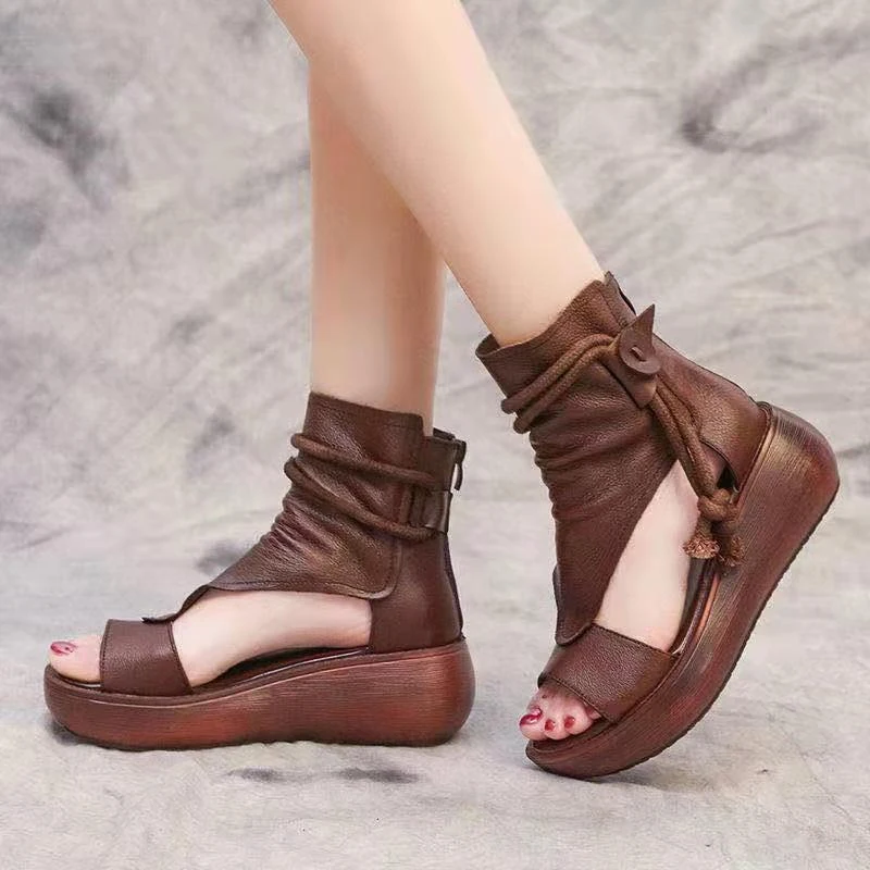 2022 Summer Shoes Women Fish Mouth Soft Roman Ladies Sandals Platform Heighten Shoe Wedges Sandals Retro Gladiator Sandals Women