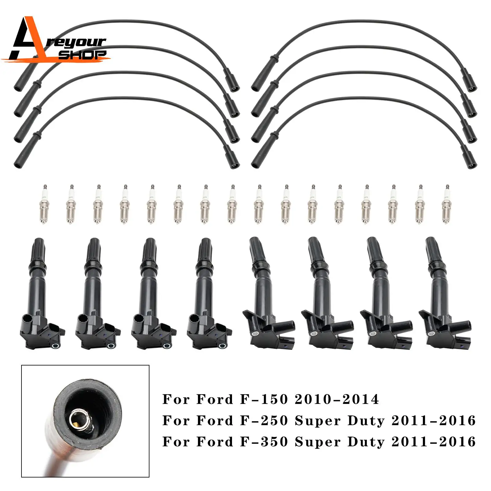 

8x катушка зажигания + 16 свечей зажигания + 8x провод UF631 UF639 для Ford F150 6.2L 2010 2013 2014 2015 2016 2017