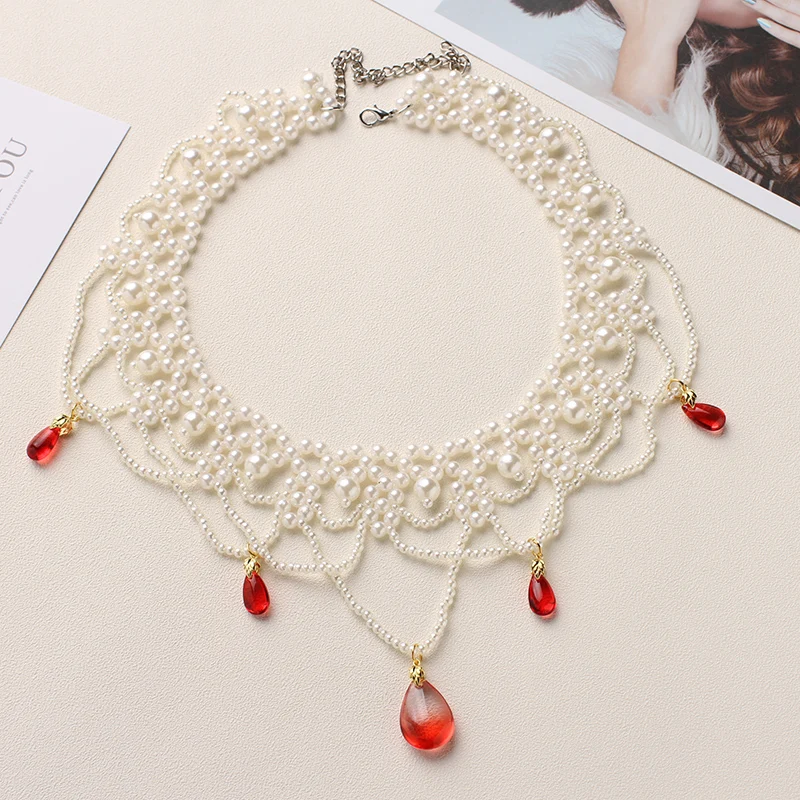 

2023 chinese hanfu tang dynasty style collar skirt ancient style necklace pearl hairstyle forehead adornment headdress