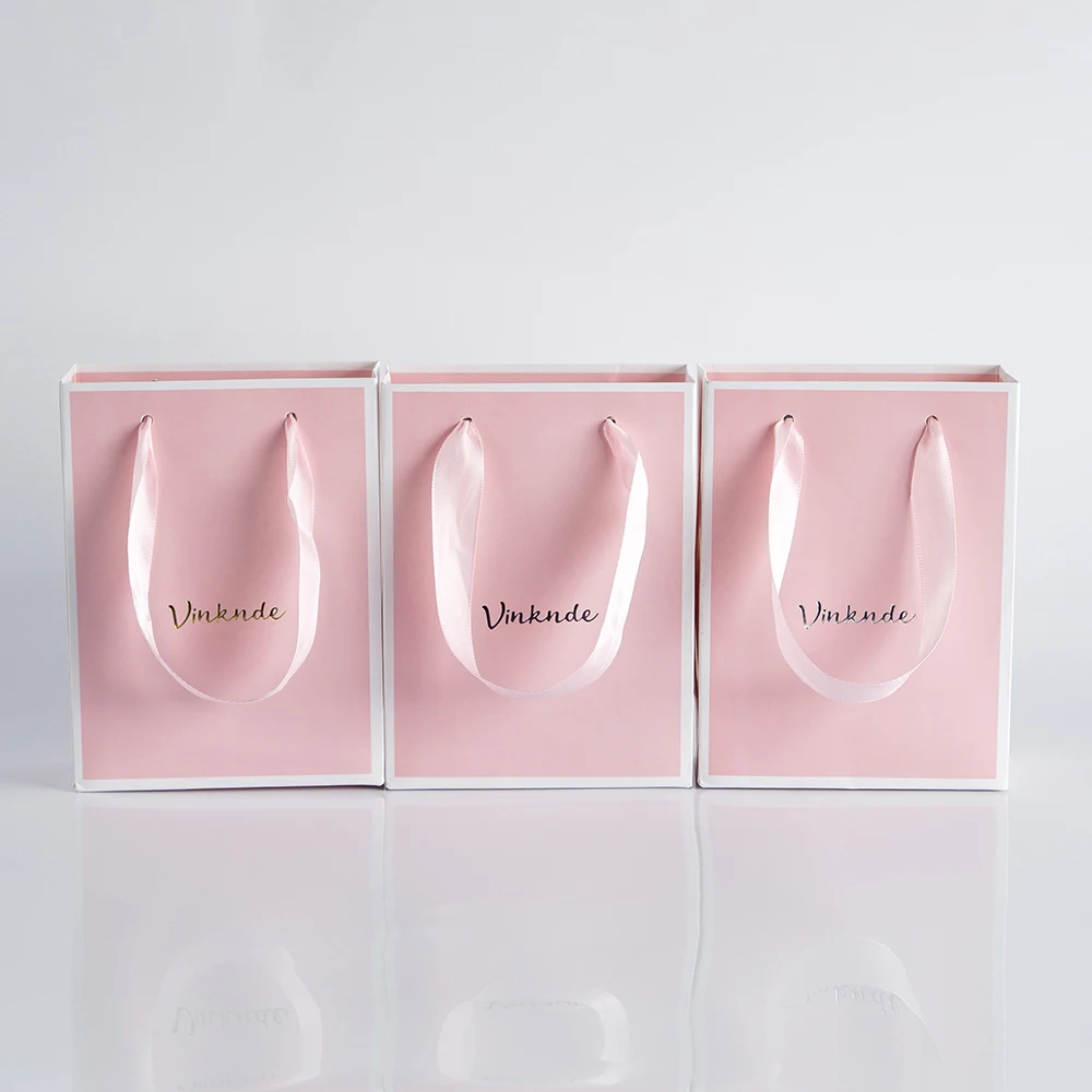 50pcs Bulk Custom Logo Present Tote Bags For Pajamas Clothes Books Packaging Kraft Paper Gift Shopping Party Bag With Handles