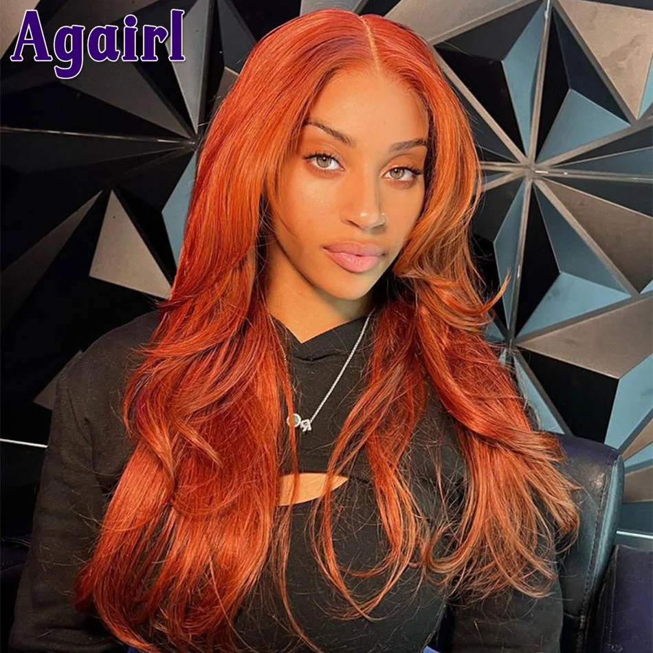 

Reddish Ginger Peruvian Wavy Human Hair Wigs for Women Glueless 13X4 Lace Frontal Wig Transparent 13X6 Lace Front Body Wave Wigs