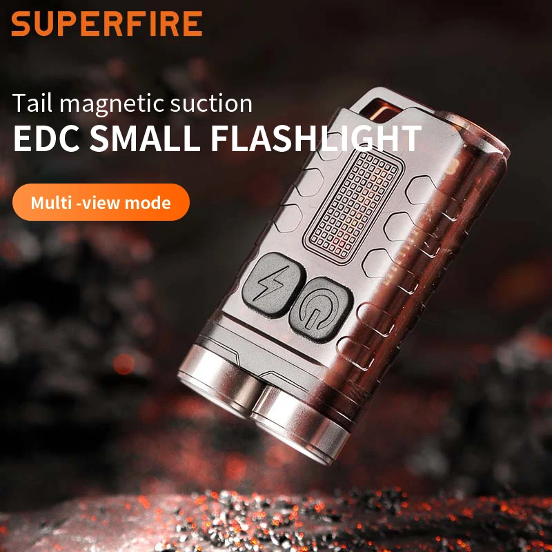 SUPERFIRE EM01 EDC Mini LED Keychain Portable Flashlight USB-C Rechargeable Torch with Magnet UV/Red/Blue Light Pocket Lantern