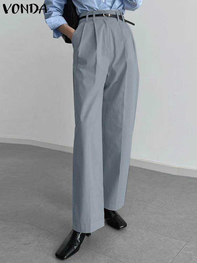 

VONDA 2022 Casual Femme Clothing Pocket Long Polyester Pants Oversized Stylish Zipper Pantalon Women High Waist Straight Trouser