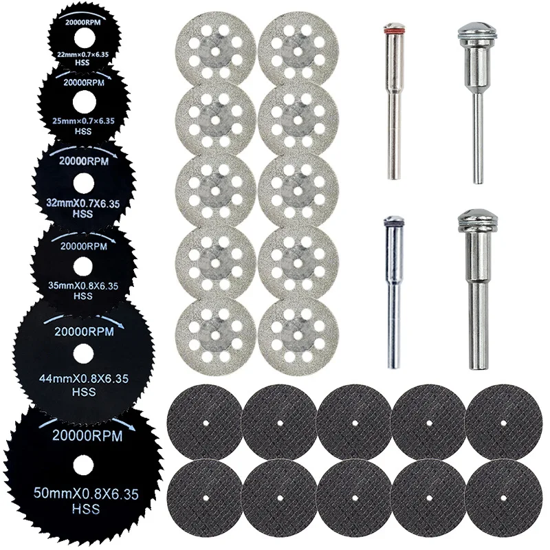 

30pcs Diamond HSS Cutting Discs Metal Saw Blade Set Mini Circular Metal Cutting Disc for Dremel Mini Drill Bit Tool Accessories