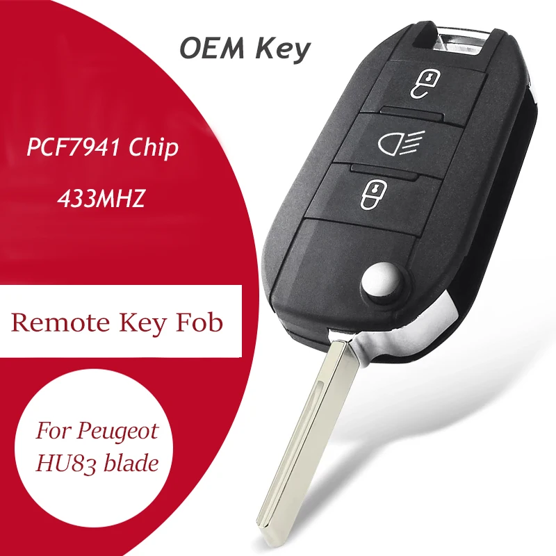 

Ключ дистанционного управления KEYECU OEM с 3 кнопками, лезвие HU83 для Peugeot 208 2008 301 308 5008 508 для Citroen 433 МГц PCF7941, деталь 5FA01035304