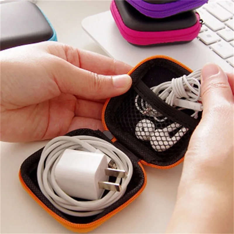 

Portable Mini Storage Bag Zipper Headphones Box In-ear Earphone Cases EVA Square Earbuds Headset Carry Pouch Bags