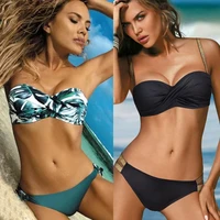 2021 sexy solid color bikini women swimwear bandeau biquini swimsuit female bathing suit push up bikini set beachwear
