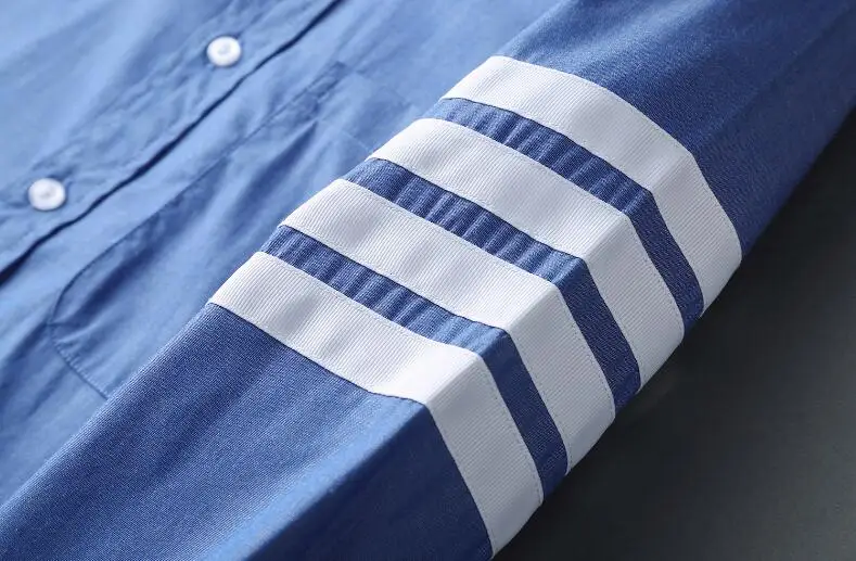 TB Casual Shirt Man New Shirts Men Turn Down Collar Slim Blue Long Sleeve Casual Shirt Thin Spring Summer Men's Clothing