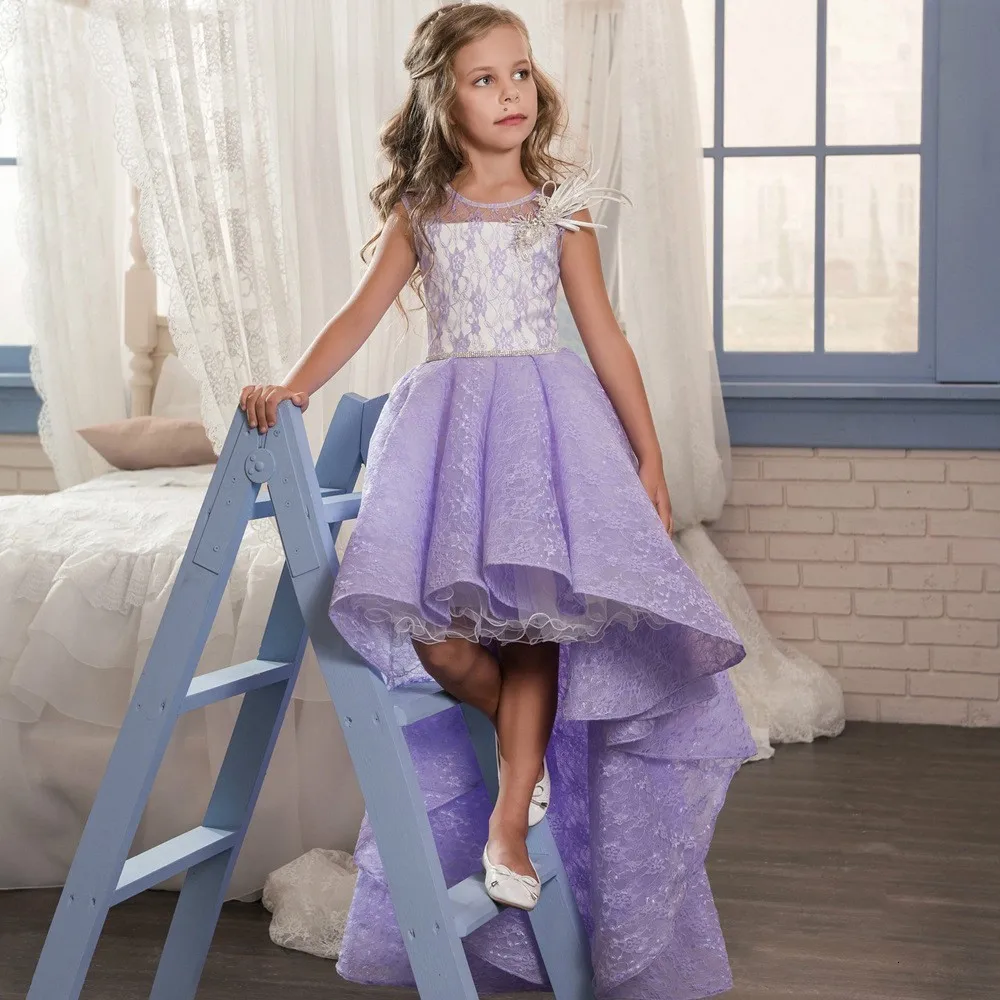 

2022 Violet Pageant Dresses For Girls Jewel Long Trailing Flower Girl Dresses For Toddlers Kids Formal Wear Birthday Party Dress
