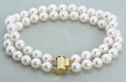 

Free Shipping genuine double strands 9-10mm natural south sea white pearl bracelet 7.5