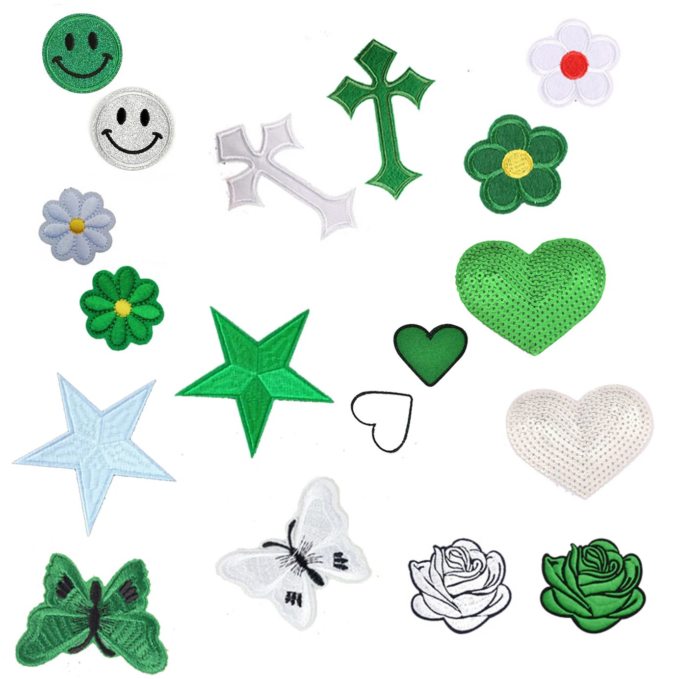 Нашивки для одежды с вышивкой, зеленые и белые