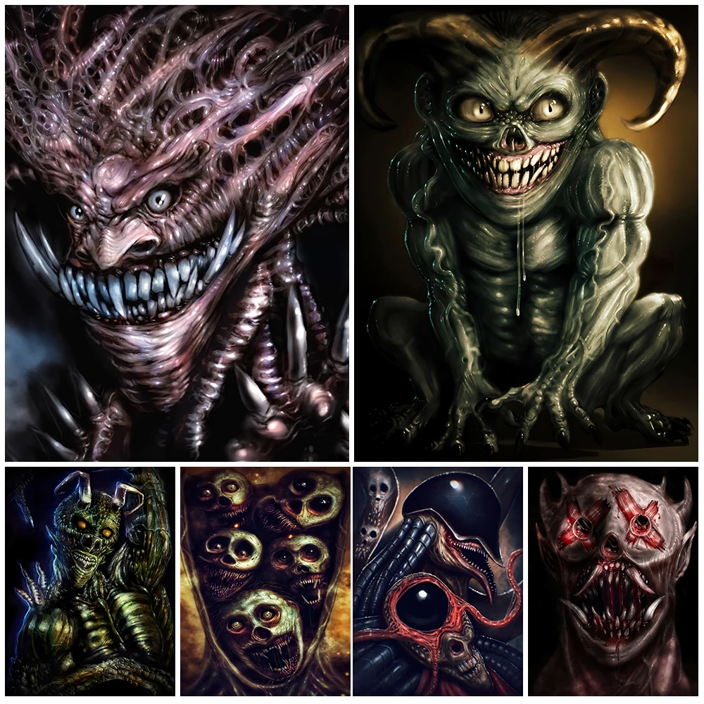 

Evil Greedy Gremlins And Ancient Titan Demon Art Print They Come From Hell Retro Wall Art Wicca Home Decor Canvas Poster Print