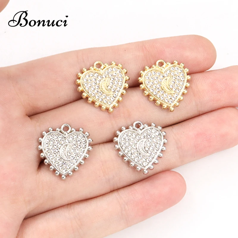

10pcs Crystals Heart Charm for Jewelry Making DIY Moon Necklace Earrings Pendant Accessories Metal Supplies Crafts Bulk Findings