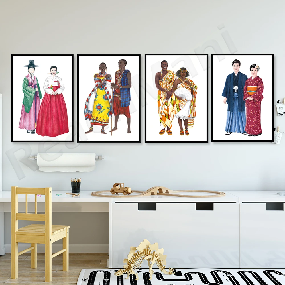 

Fashion Art Poster, World Ghana Kent Fashion Clothing, Japanese Kimono, Kenya, World Korean Clothing Art, Fashion Illustration
