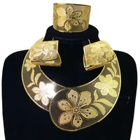 Brazilian Gold Plated Copper Material Hollow Surround Necklace Simple Flower Style Fashion Woman Big Jewelry Set