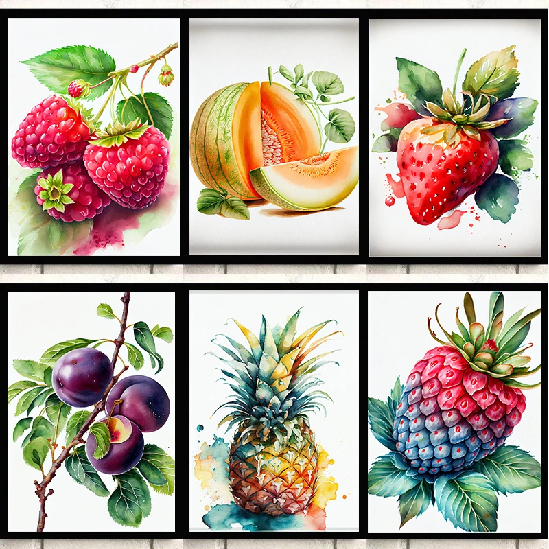 Дыня клубника малина слива фрукты рандомная Картина на холсте Настенная картина
