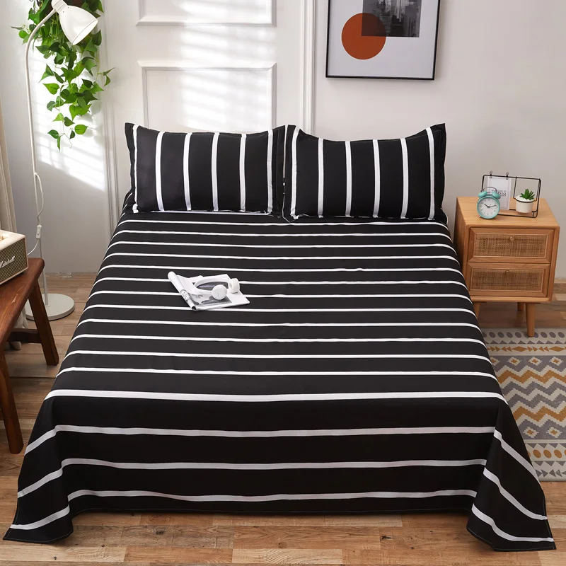 

Bed Sheet Sets Black Color Geometric Stripe Simple Style Top Sheet Sets Single Size 160x230cm Juego De Cama Sheet Sets