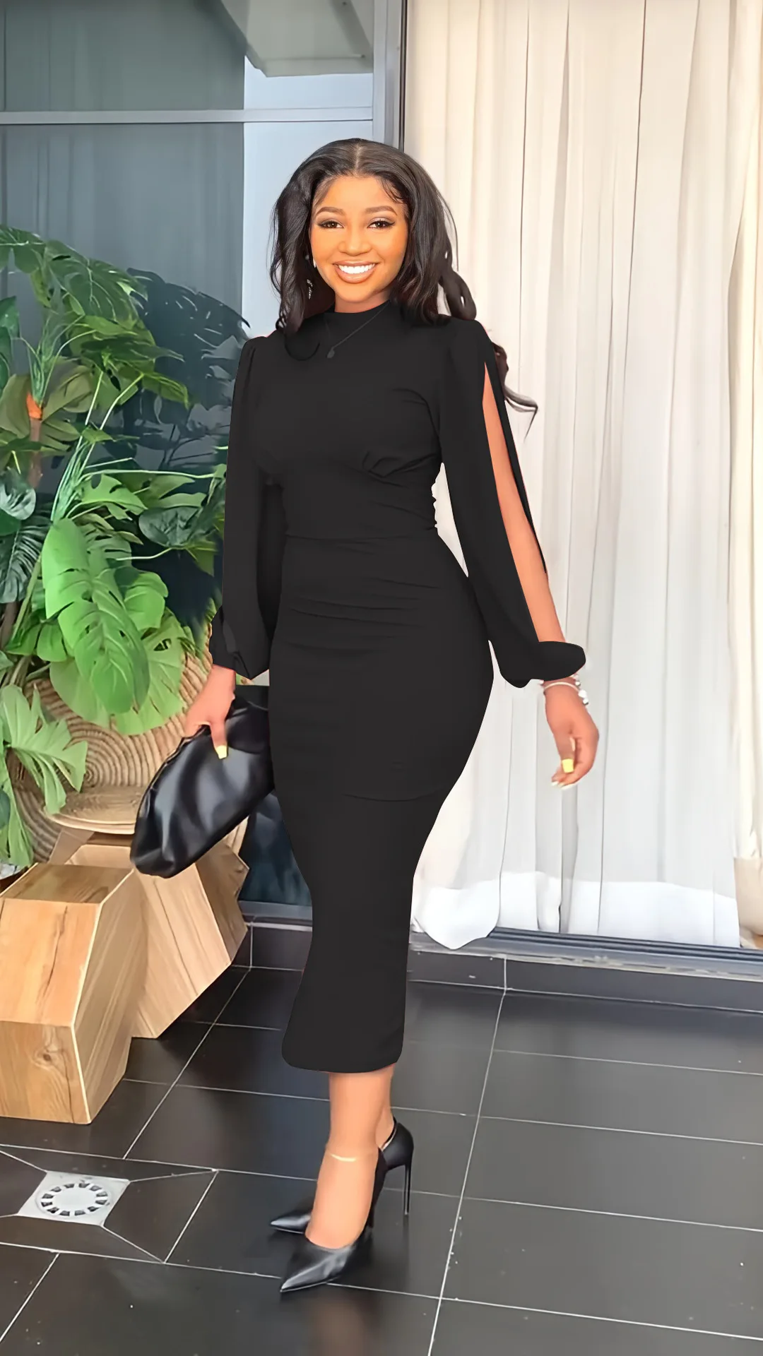 

Spring Summer Elegant Slim Dress Women Fashion Round Neck Long Sleeve Slim Party Dress Women
