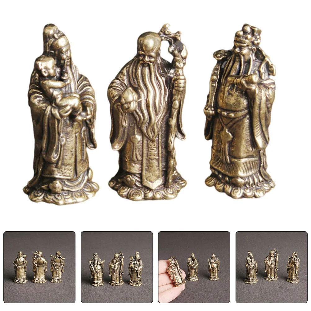 

3Pcs Brass Craft Immortal Decor Exquisite Immortal Figurine Fuk LUK Sau Ornament
