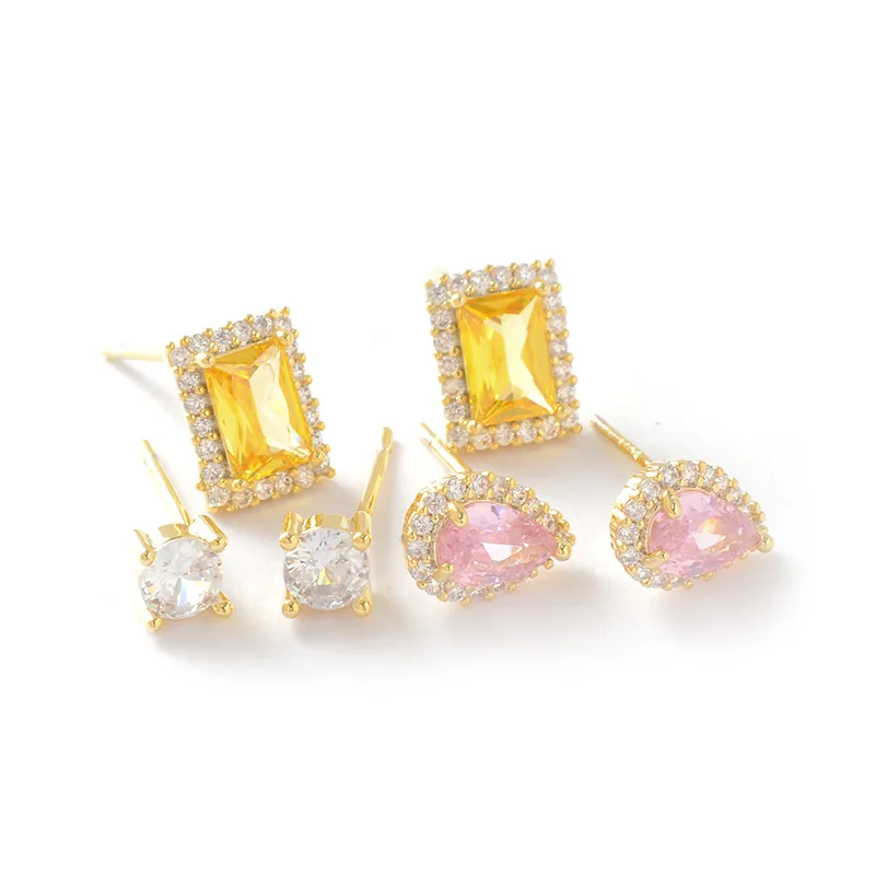 

3 шт./пара, серьги-гвоздики с фианитами