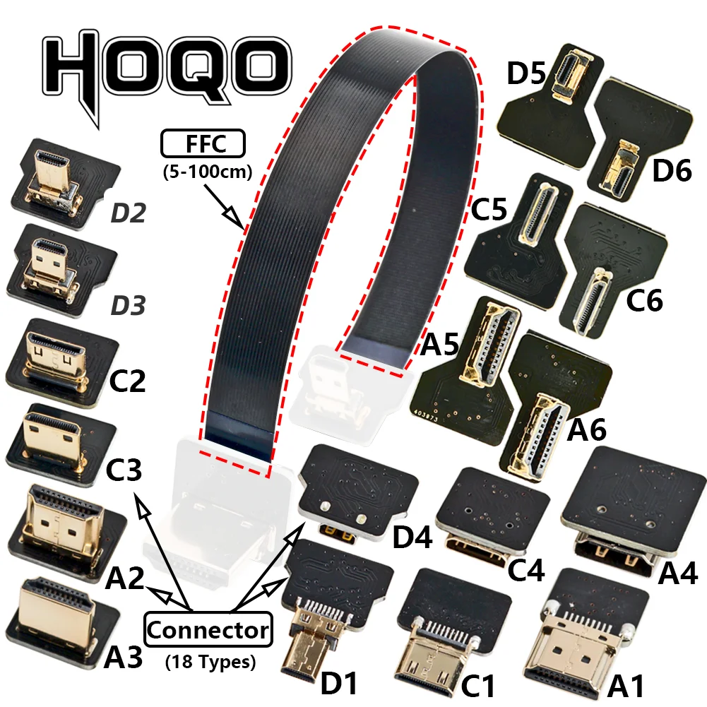 For DJI HDMI FPV Connector Flexible Flat Cable Mini Micro HDMI Male to HDMI Female 90/270 Degree FFC 20pin HDMI Ribbon Cable