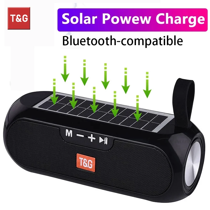 

Портативная колонка TG182 с солнечной зарядкой и солнечной панелью, Bluetooth-совместимая Беспроводная стерео музыкальная поддержка AUX FM радио
