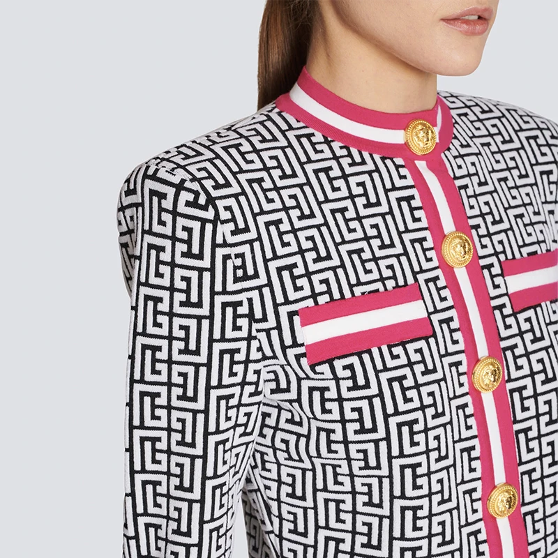 Jacquard Lion Button Black Bodycon Bandage Tops Pant Sets Nuevo En Conjuntos A Juego Jackets Night Club Outfit Birthday Pantalon