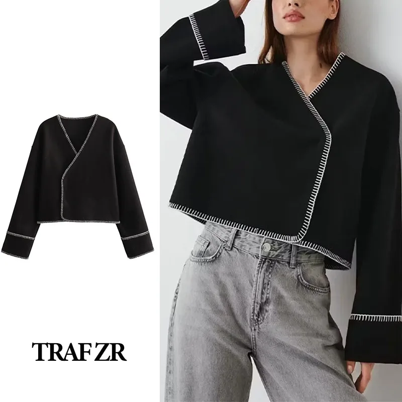 

Вязаный кардиган TRAF ZR для женщин Y2k, осенняя Женская одежда, винтажный свитер, вязаная одежда, верхняя одежда с длинным рукавом, зимние пальто