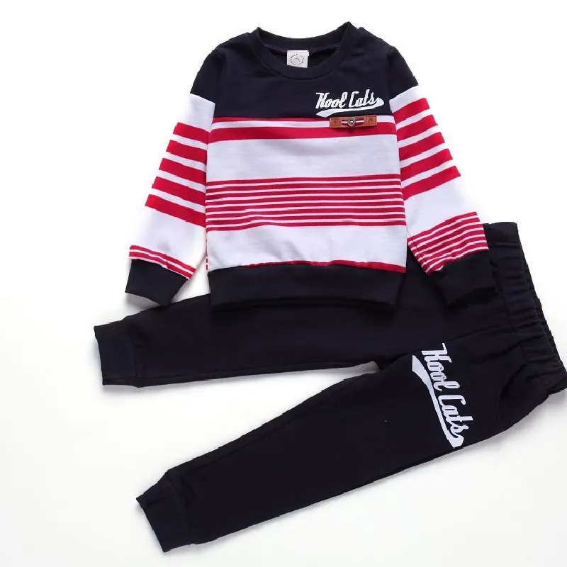 

Autumn Boy Cotton Long Sleeve Striped Casual Suit Trousers Big Boys Two-piece