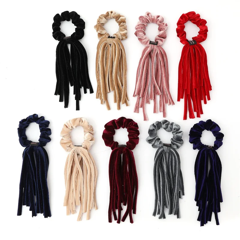 Golden velvet  jersey cotton Bow loop Hair Scrunchie Elastic Hair Bands Solid Color Women Girls Headwear Ponytail Holder Hair Ac