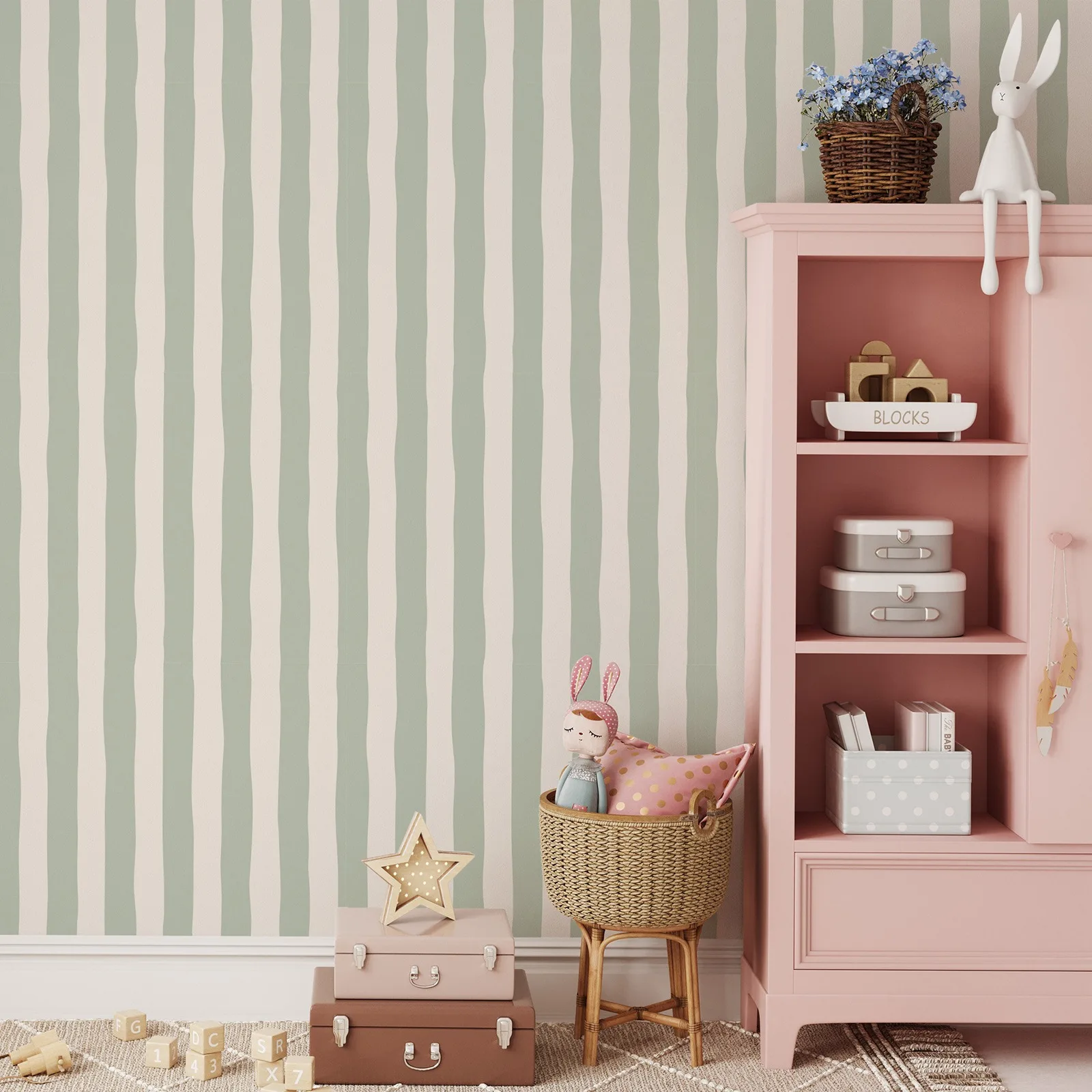 Фото Съемные обои Sage Green Stripes, классические полосатые обои зеленого и белого цвета для детской комнаты, арендские обои для детской комнаты №2