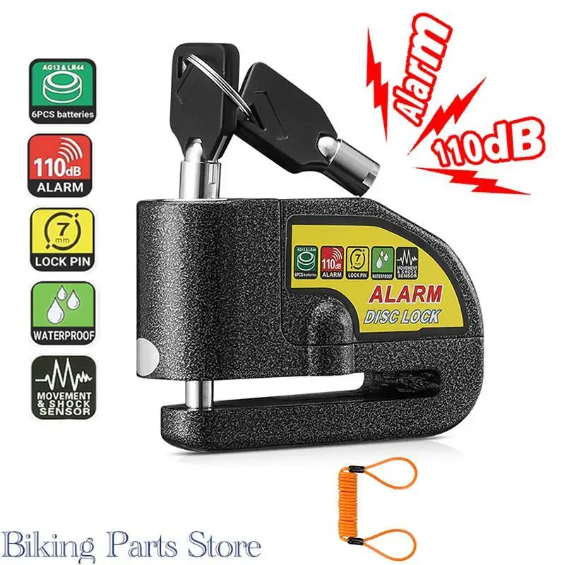 

Motorcycle Bicycle Alarm Lock Scooter Bike Anti Theft Security Disc Brake Locks 110dB Loud Warning +1.5M Reminder Rope