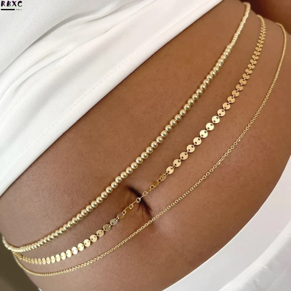 

RBxc Jewelry sweet cool metal punk geometric belt body chain glossy sequins versatile waist chain