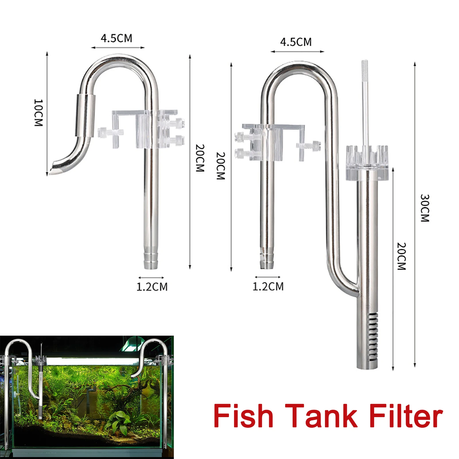 

Aquarium Filter Planted Tank Acrylic Surface Skimmer Stainless Steel Inflow Outflow Lily Pipe Metal Aquarium Accessories 12mm