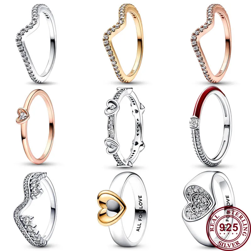 

2023 New 925 Sterling Silver Eternal Heart Sliding Asymmetrical Shining Wave Ring Women's Original Fashion Diy Charm Jewelry