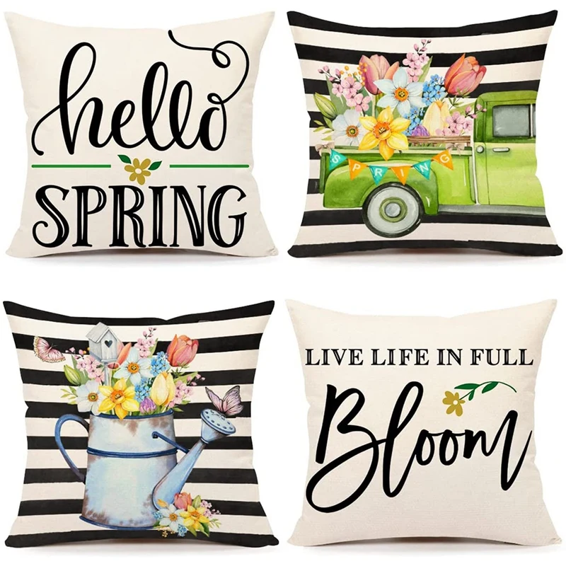 

Spring Pillow Covers 18X18 Set Of 4 Spring Decorations Farmhouse Throw Pillows Decor Cushion Case For Home Decor