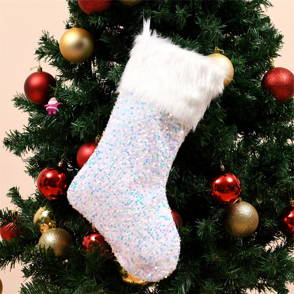 Christmas Stocking Socks Ornaments Xmas Tree Pendant Christmas Decoration Glitter Kids Candy Bag Xmas Gift New Year 2023