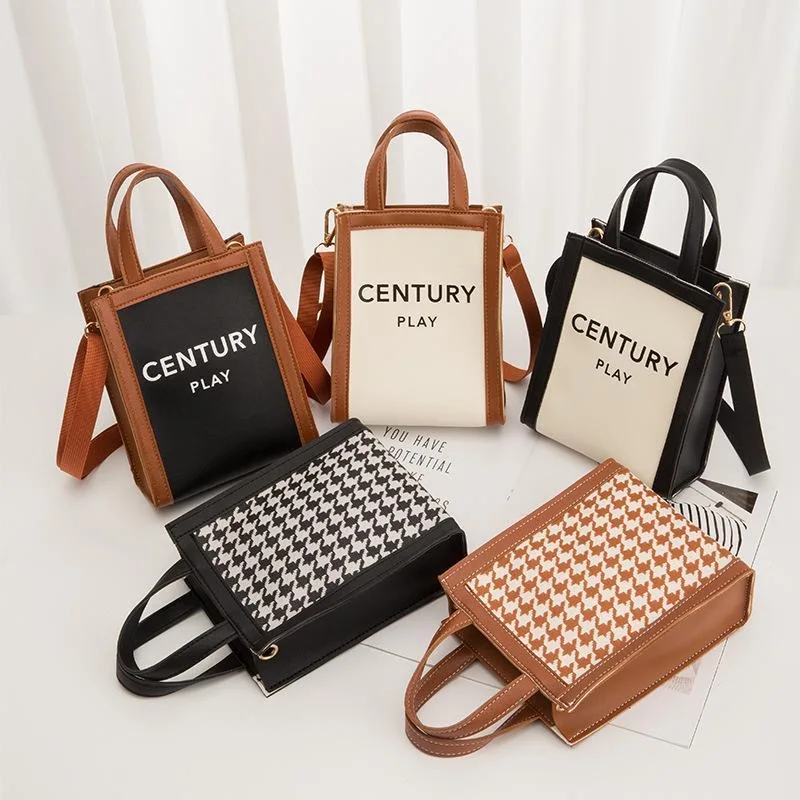 

Small PU Leather Crossbody Bags For Women 2022 New Fashion Chain Minority Design Purse Hound-Tooth Check Simple Trend Handbags