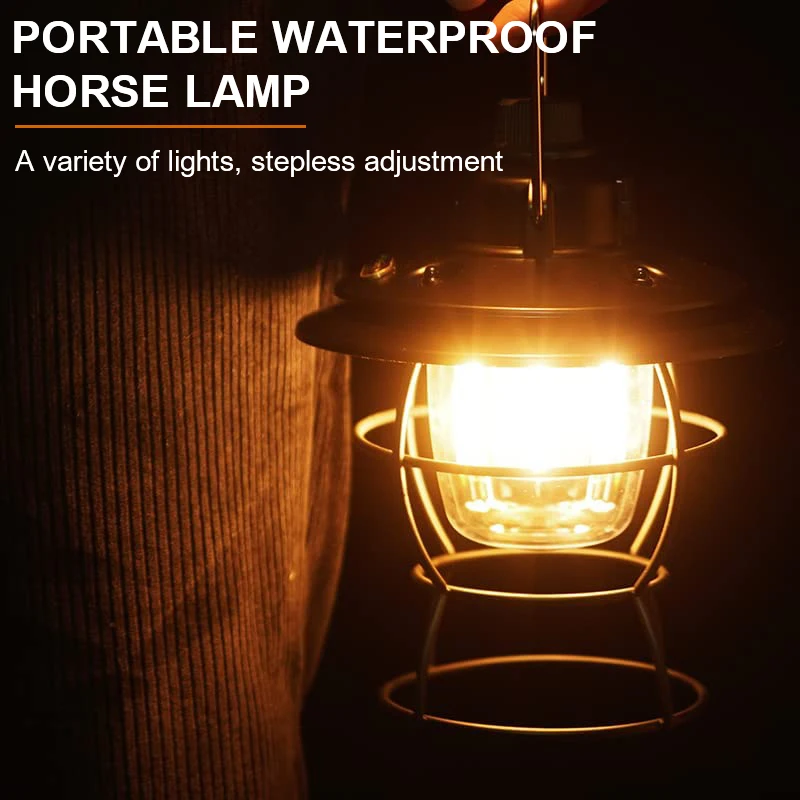 

Portable Camping Retro Lantern Vintage Rechargeable Flashlight Long Battery Life With Power Bank Outdoor Hanging Tent Lighting