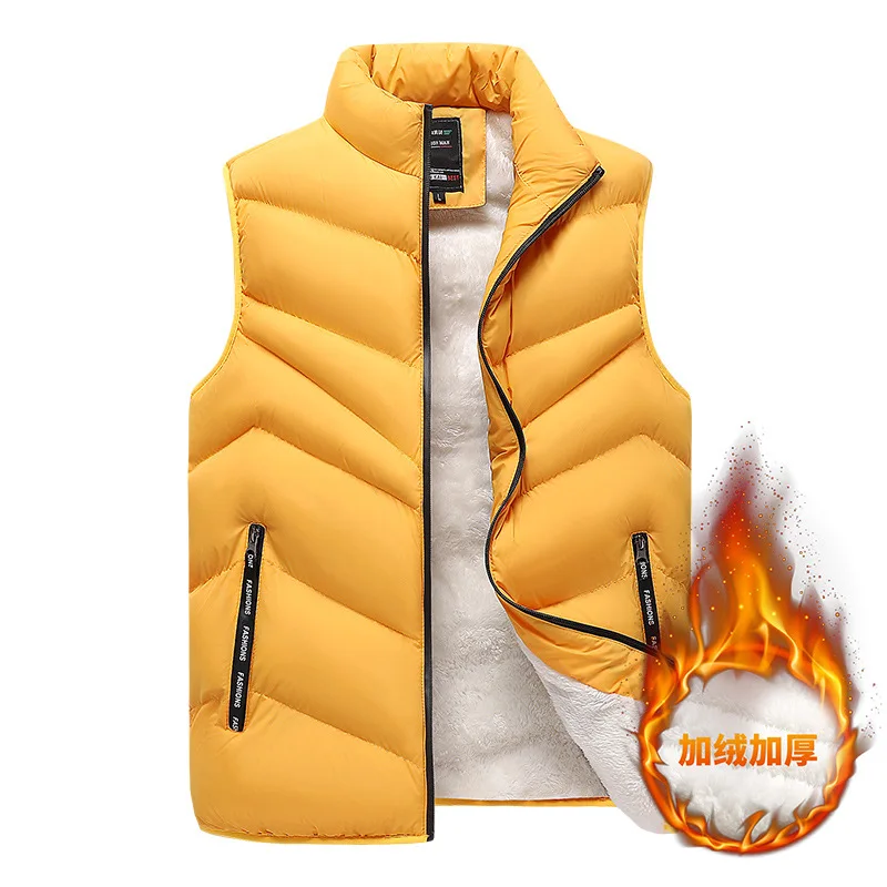 Oversize winter plush thickened waistcoat Men's autumn and winter warm outdoor cashmere vest stand collar sleeveless vest